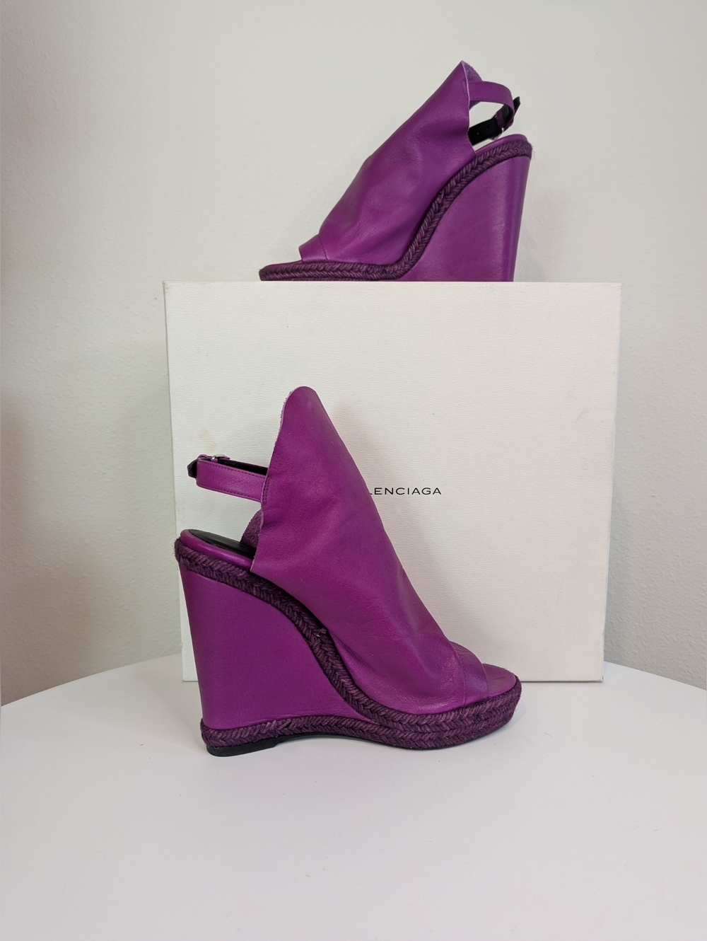 Balenciaga Purple Glove Wedge Sandals Size 38 Excellent